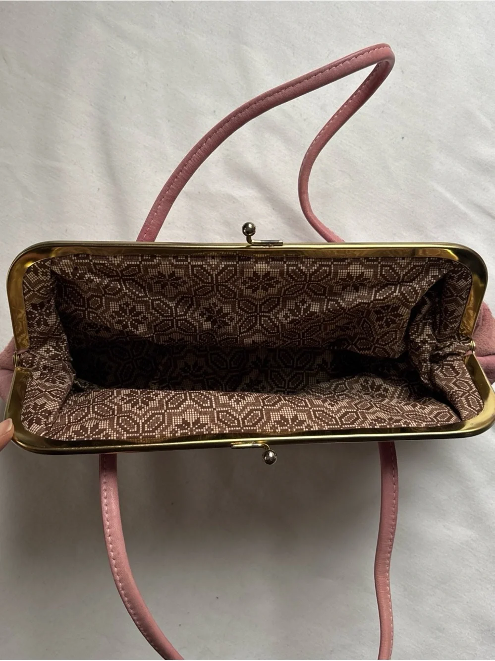 American Vintage Pink Suede Frame Clutch with Gold Trim